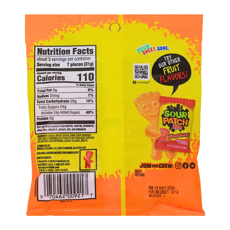 Sour Patch Kids Peach Candy - 3.56oz Nutrition Facts Ingredients