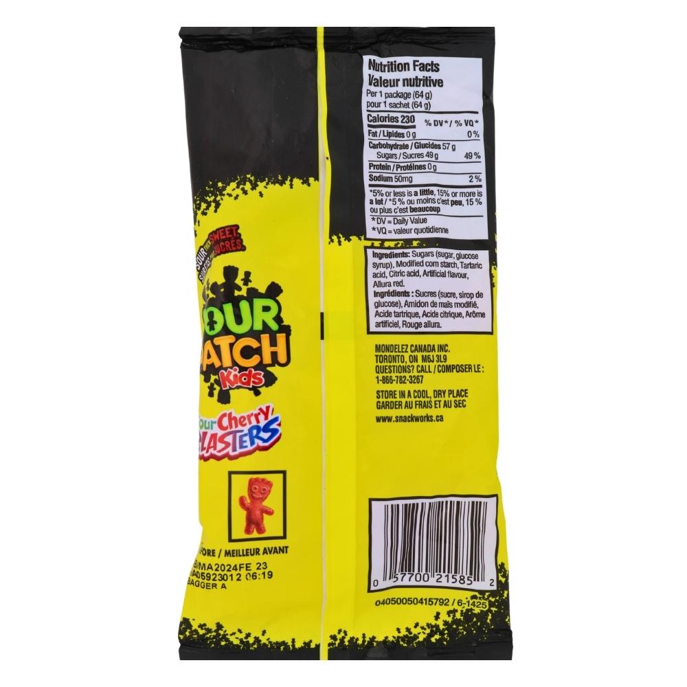 Maynards Sour Patch Kids Sour Cherry Blasters - 64g Nutrition Facts Ingredients, Sour Patch Kids Sour Cherry Blasters, Cherrylicious excitement, Mouth-puckering, Taste explosion, Sour and sweet, Chewy candy, Flavor fiesta, Tangy cherry goodness, Wild ride of sour sensations, Embrace the sour side, maynards, maynards candy, maynards sour patch kids, sour patch kids
