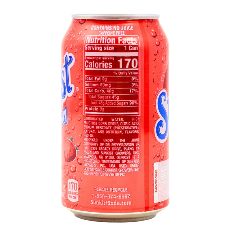 Sunkist Strawberry - 355ml Nutrition Facts Ingredients-Sunkist Strawberry-Strawberry soda-Sunkist soda-Soda pop
