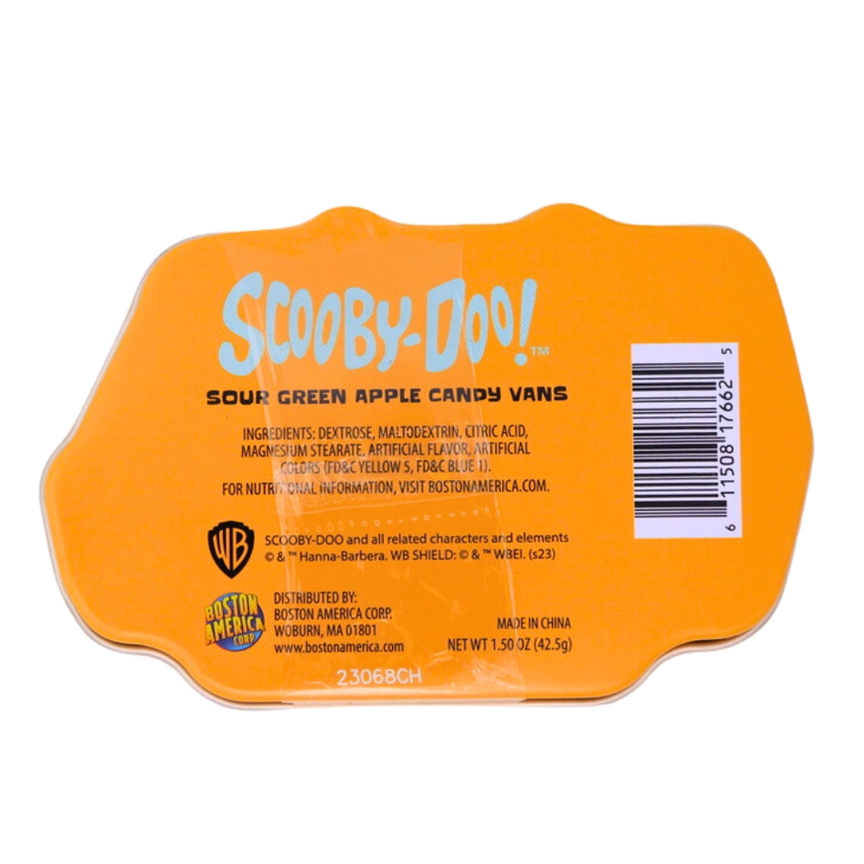Boston America Scooby Doo Mystery Machine Tin - 1.5oz Nutrition Facts Ingredients Green Apple  Sour Candy  Scooby Doo Characters 