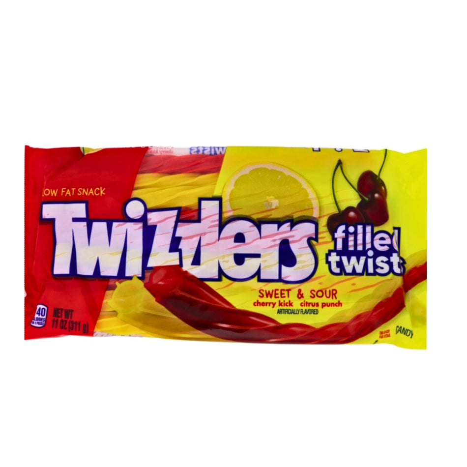 Twizzlers Sweet & Sour Filled Twists Cherry Kick and Citrus Punch - 11oz, Twizzlers, Yellow Candy, Red Candy, Citrus Candy, Sweet Candy