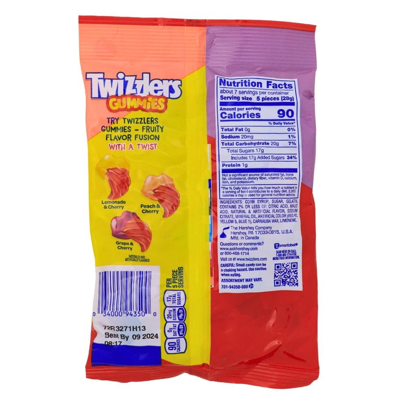 Twizzlers Gummies - 7oz Nutrition Facts Ingredients, Twizzlers Gummies, Fruity frenzy, Squishy and chewy treats, Bursting with flavor, Vibrant fruit sensations, Juicy explosion, Zesty citrus zing, Sweet berry bliss, Medley of tastes, Chewy, fruity delight, twizzlers, twizzlers candy, twizzlers licorice, twizzlers gummy, twizzlers gummies