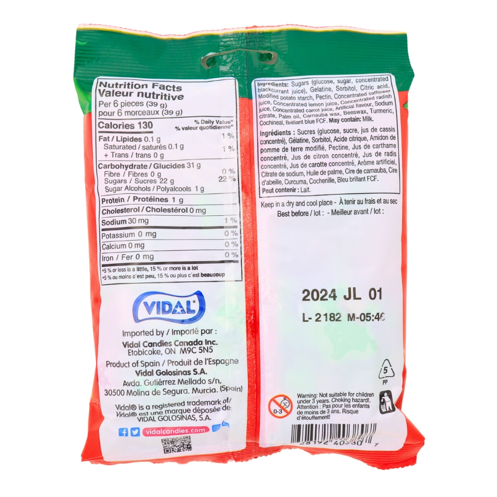 Vidal Strawberries Filled Gummies - 142 g Nutrition Facts Ingredients