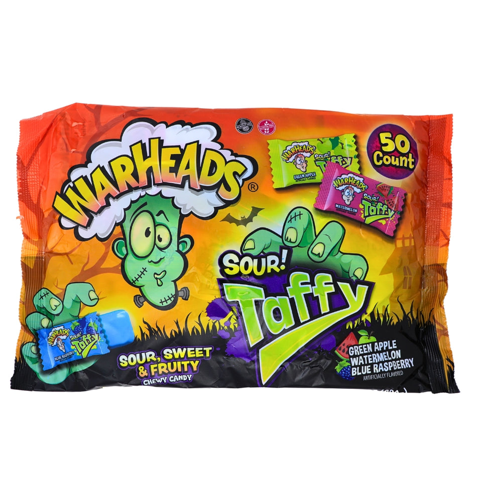 Warheads Taffy 50ct - 10.58oz -Warheads - Sour Candy - Blue Raspberry 