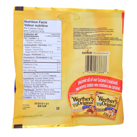 Werther's Original - Caramel Hard Candies No Sugar Added - 70g Nutrition Facts Ingredients