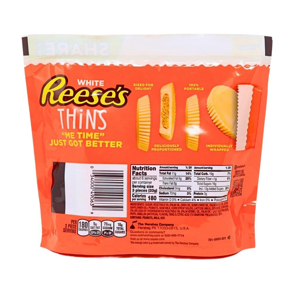 Reeses Thins White Creme Share Pack-208 g Nutrition Facts Ingredients, Reese's Thins White Creme, Share Pack, Snowy Wonderland, White Creme Coating, Peanut Butter Center, Delicate Balance, Sweetness and Nuttiness, Crunch of Happiness, Unwrap the Magic, Craving More, reeses peanut butter cups, reeses chocolate, reeses cups, reeses peanut cups
