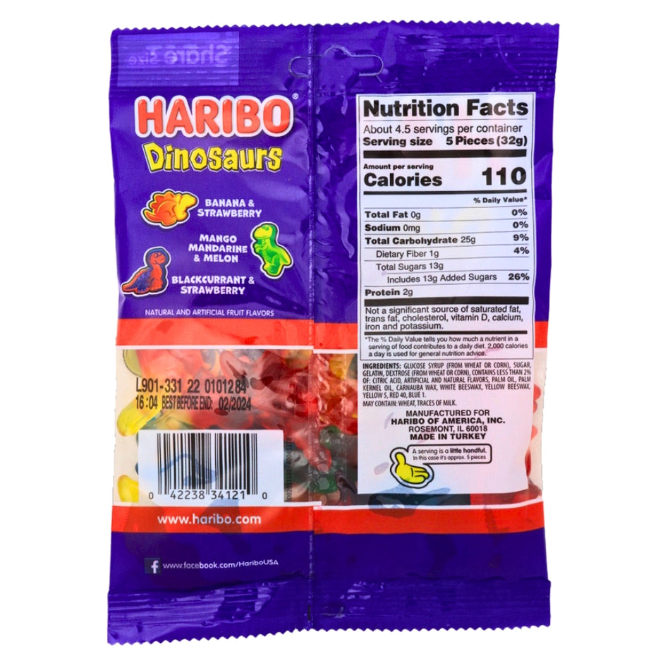 Haribo Dinosaurs - 5oz ingredients nutrition facts, Haribo Dinosaurs, prehistoric gummies, dino-shaped candy, fruity goodness, whimsical treats, paleontologist's delight, sweet adventure