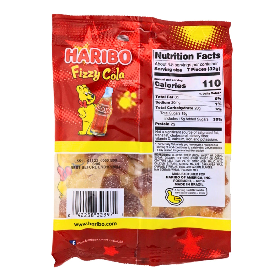 Haribo Fizzy Cola - 5oz ingredients nutrition facts, Haribo Fizzy Cola, cola bottles, fizzy goodness, candy soda pop, sparkling candy, tingle your taste buds, mini soda explosion, candy refreshment