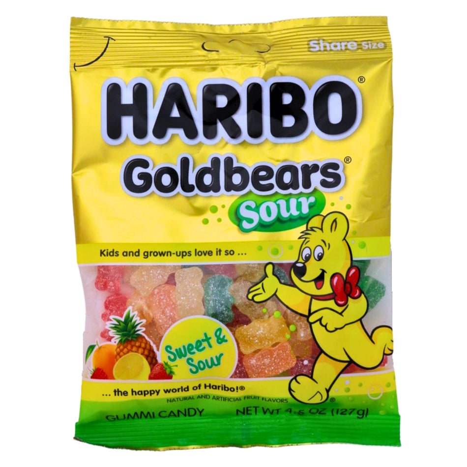 Haribo Sour Gold Bears Gummi Candy - 4.5 oz., Haribo Sour Gold Bears Gummi Candy, Tangy Enchantment, Burst of Happiness, Gummy Carnival, Classic Gold Bears, Thrilling Sourness, Fruity Flavors, Flavor-Packed Adventure, Candy Explorer, Whimsical Journey
