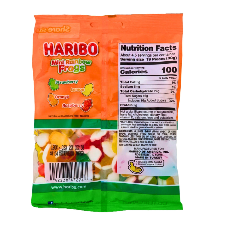Haribo Mini Rainbow Frogs Gummi Candy-5 oz. ingredients nutrition fact, Haribo Mini Rainbow Frogs, Rainbow Gummies, Fruity Flavors, Chewy Candy, Candy Buffet Delights, haribo, haribo gummy, haribo gummies, german candy, german gummies, gummy candy, gummies