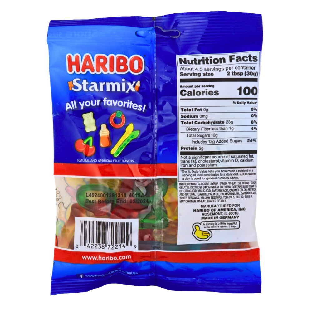 Haribo Starmix - 5oz ingredients nutrition facts, Haribo Starmix, Galaxy of Gummy, Gummy Goodies, Constellation of Sweetness, Iconic Gold-Bears, Tiny Taste Adventure, Cosmic Swirl, Fruity Flavors, Fizzy Treats, Out-of-This-World Experience, Interstellar Adventure, Sugary Delight