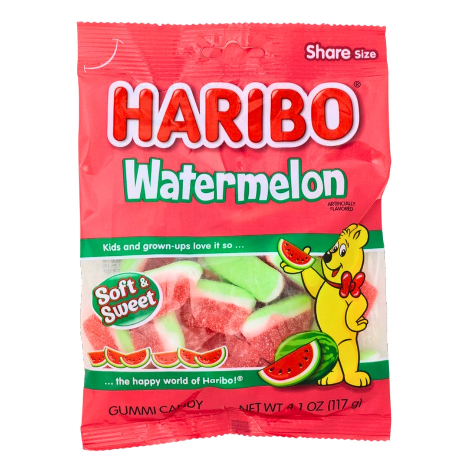 Haribo Watermelon Gummi Candy-4.1oz, Haribo Watermelon Gummi Candy, watermelon flavor, tropical, whimsical gummies, sweet treats, refreshing snack, haribo, haribo gummy, haribo gummies, german candy, sour gummy, sour gummies, german gummies, gummies, gummy candy, best gummies