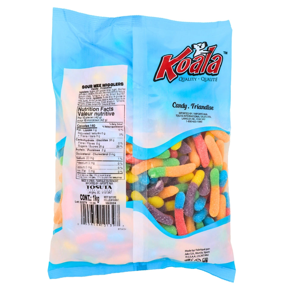 Koala Sour Wee Wigglers Candies-1 kg ingredients nutrition facts, Koala Sour Wee Wigglers Candies, Chewy Delights, Tangy and Sweet, Whimsical Treat, Playful Candies, Sour Sensation, Flavor-Packed Adventure