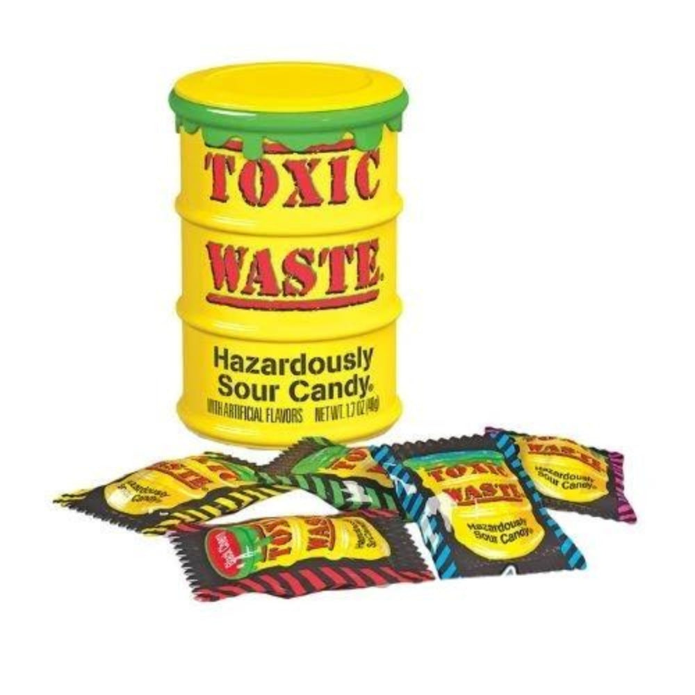 Toxic Waste Sour Candy Drum - 1.7oz, Toxic Waste Sour Candy Drum, Mouth-puckering adventure, Intensely sour candies, Tangy flavor symphony, Mind-boggling flavors, Rollercoaster of sensations, Sweet and sour balance, toxic waste, toxic waste candy, sour candy