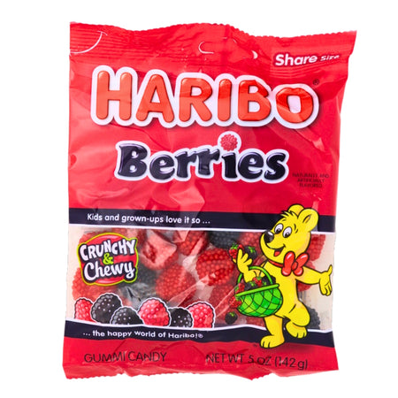 Haribo Berries Gummi Candy - 5oz, Haribo Berries Gummi Candy, berrylicious, gummy berries, strawberry, raspberry, blueberry, blackberry, gluten-free candy, fat-free candy
