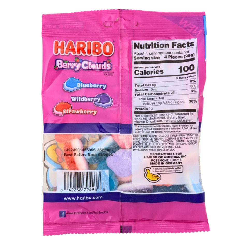 Haribo Berry Clouds - 4.1oz ingredients nutrition facts, Haribo, haribo gummy, haribo gummies, haribo berry clouds, haribo berry