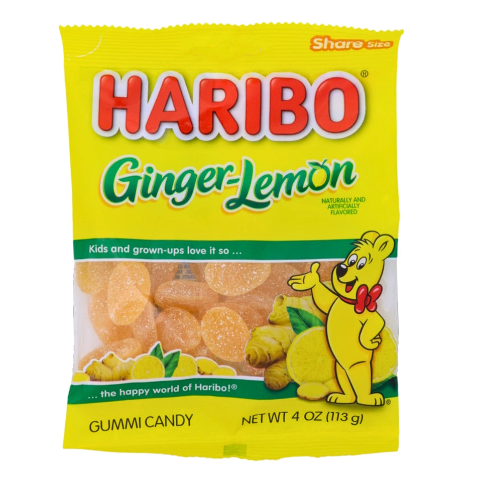 Haribo Ginger Lemon, Haribo Ginger Lemon, zesty delight, drops of sunshine, ginger, lemon, chewy bite, burst of refreshment, sweet and tangy adventure, on the go, sharing with friends, playful zest, citrusy magic.