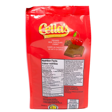 Cella's Milk Chocolate Cherry Squares - 150g  Nutrition Facts Ingredients
