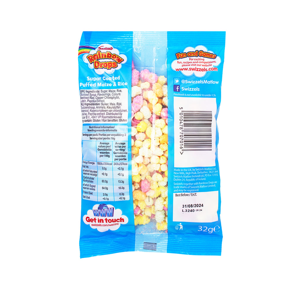 Swizzel's Rainbow Drops (UK) - 32g Nutrition Facts Ingredients - British Candy