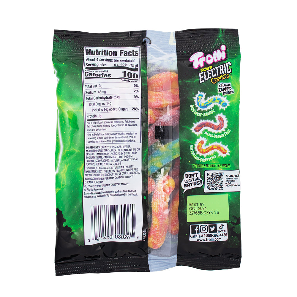 Trolli Sour Electric Crawlers - 4.25oz Nutrition Facts Ingredients-Trolli-Sour candy-Gummy worms 