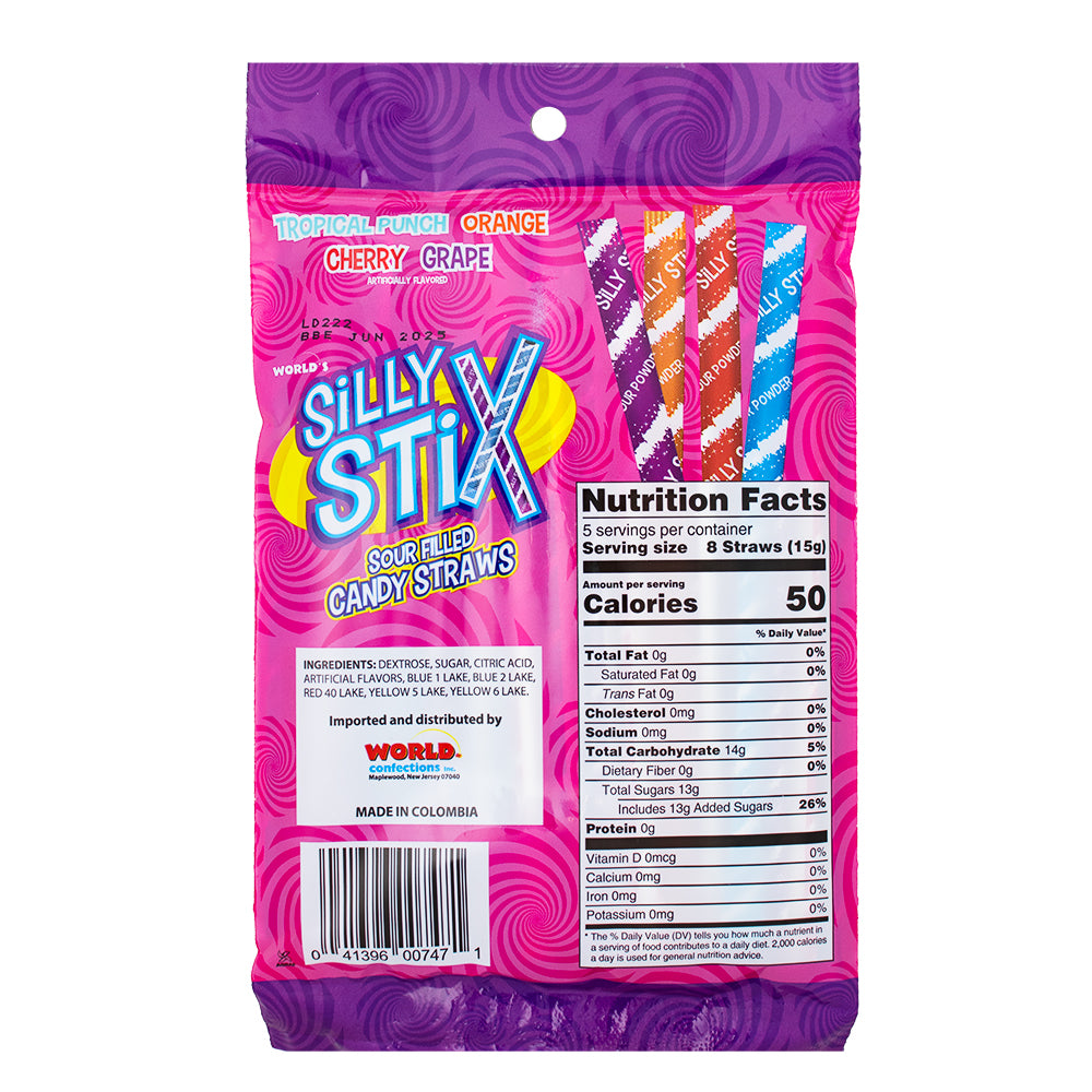 World Silly Stix Straws - 2.75oz Nutrition Facts Ingredients - Pixy Stik