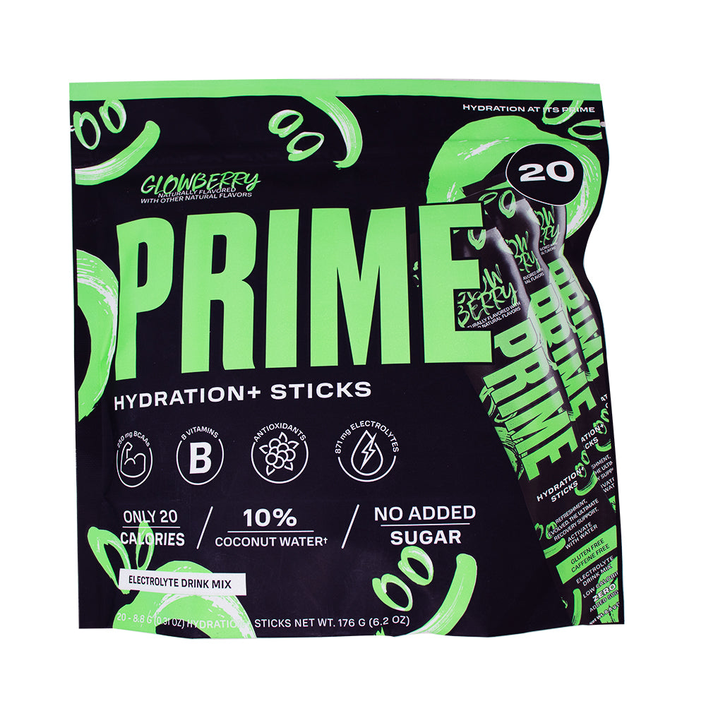 Prime Sitcks Prime Hydration Powder Sticks Glowberry 20ct - 176g – Candy Funhouse US
