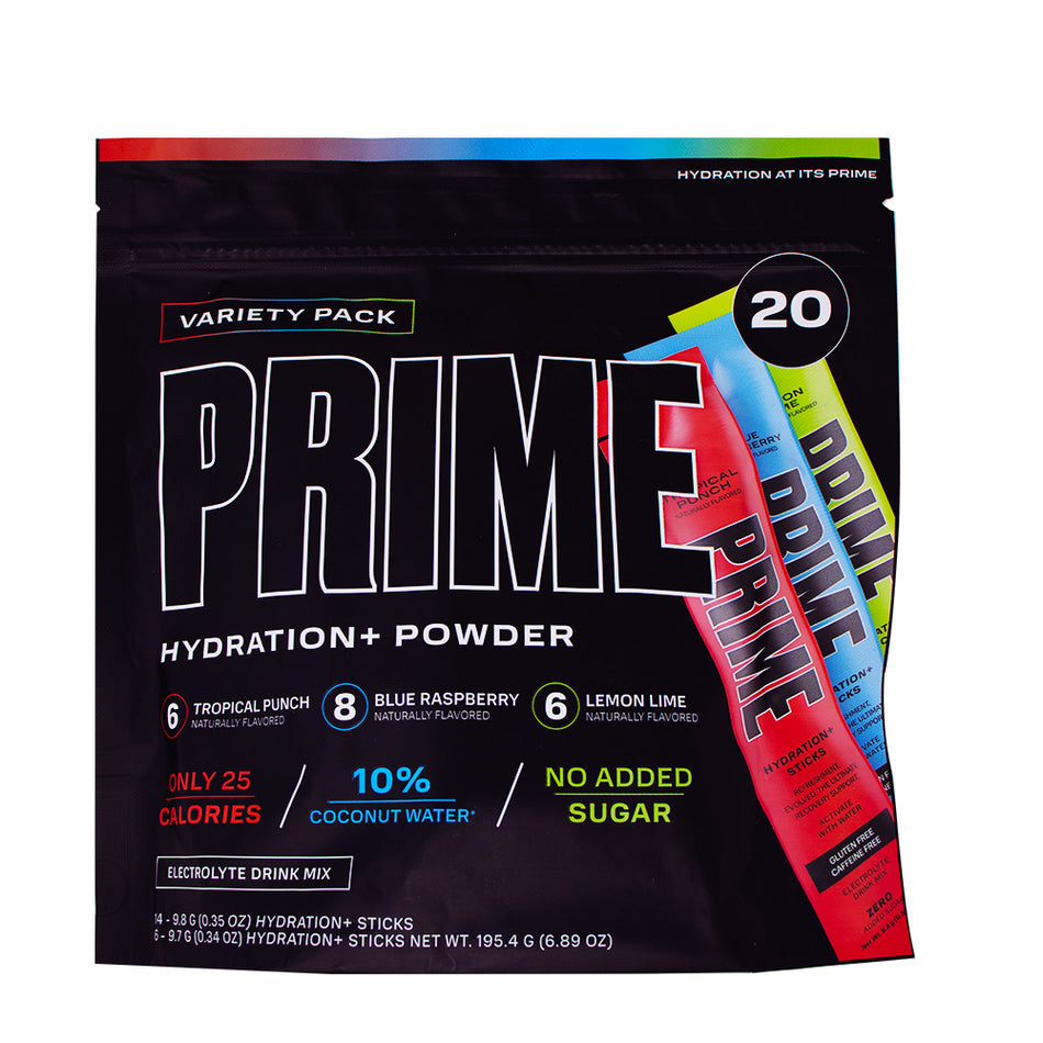 Prime Hydration Powder Sticks 20ct - 195.4g-Prime energy drink-best hydration powder-Blue raspberry-Electrolyte drinks