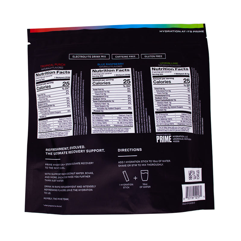 Prime Hydration Powder Sticks 20ct - 195.4g Nutrition Facts Ingredients-Prime energy drink-best hydration powder-Blue raspberry-Electrolyte drinks