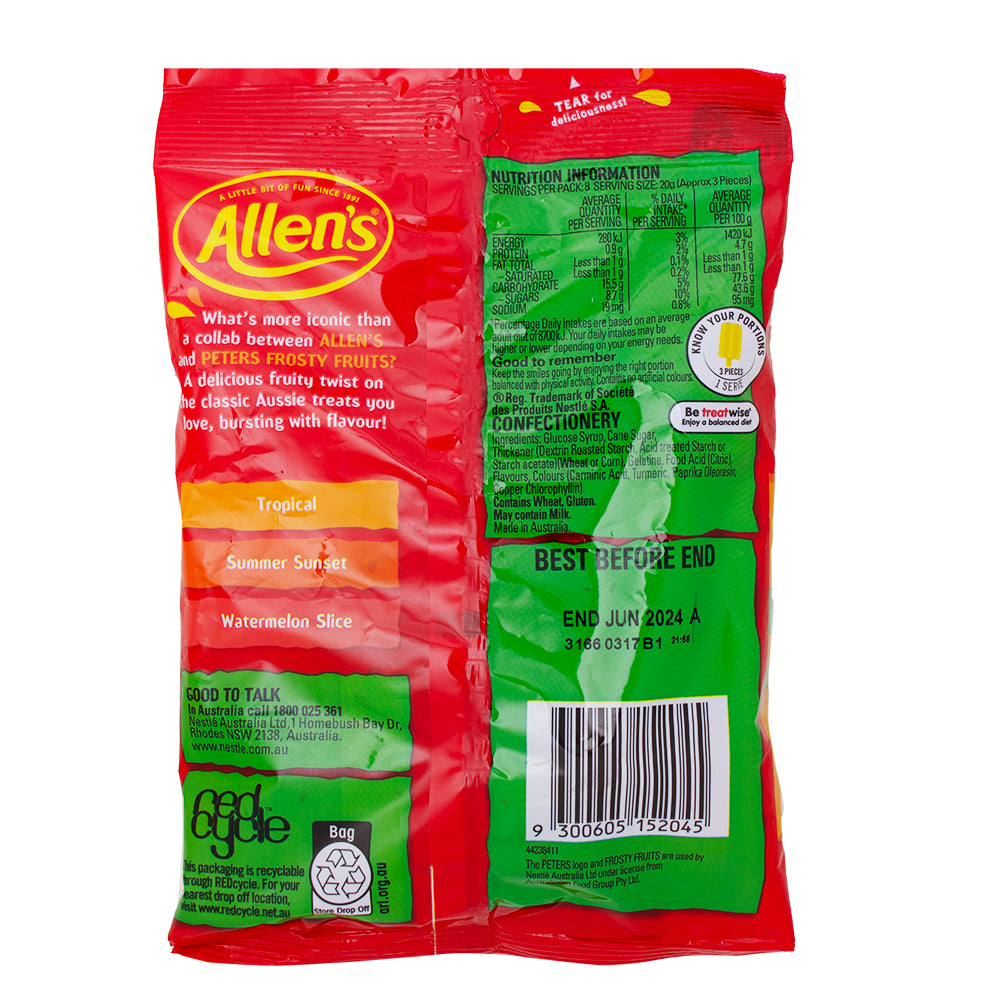 Allen's Frosty Fruits Popsicle Gummies (Aus) - 170g Nutrition Facts Ingredients-Ice cream candy-Gummy Candy-Gummies-Australian Candy