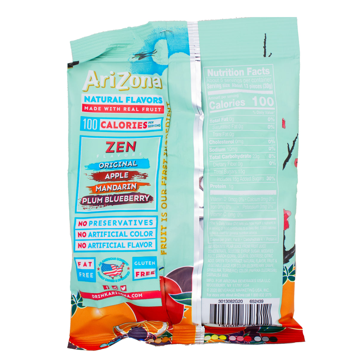 Arizona Green Tea Fruit Snacks - 142g **BB OCT 15/23** Nutrition Facts Ingredients - Gummies from Arizona Green Tea