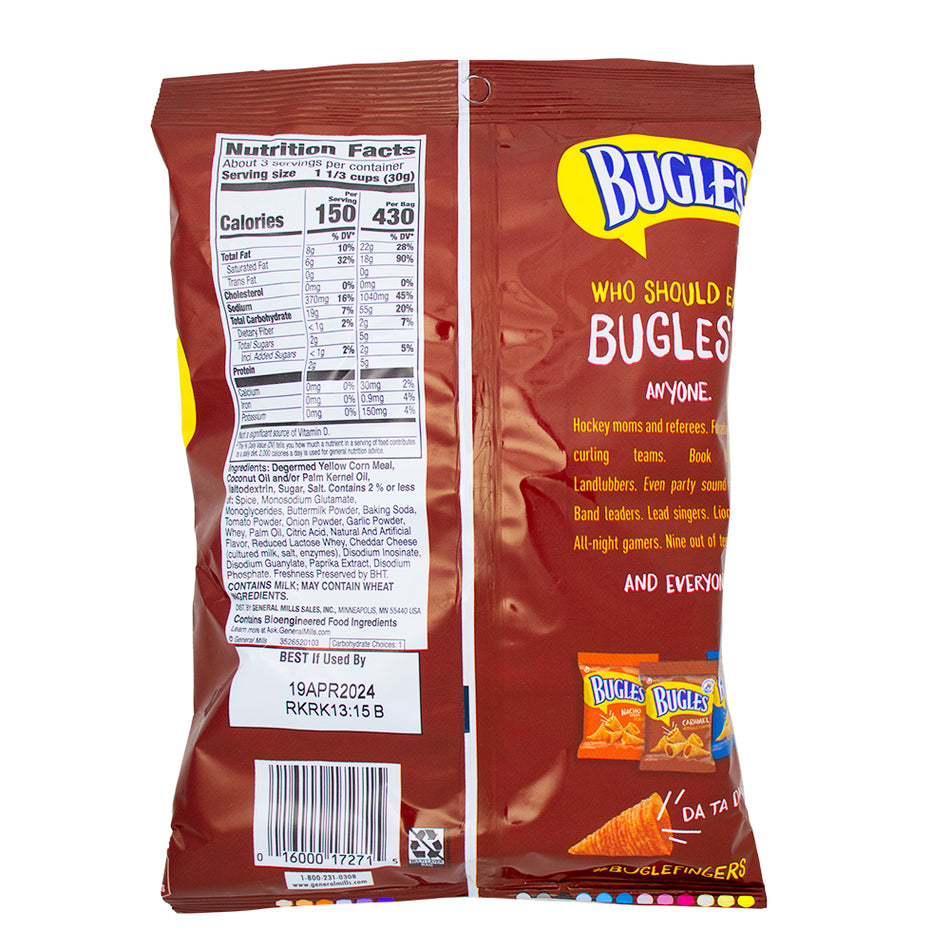 Bugles Chili Cheese - 3oz Nutrition Facts Ingredients-Bugles-Bugles chips-Chili cheese fries