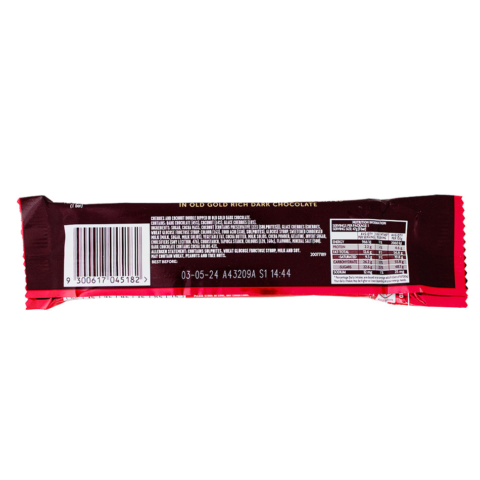 Australia Cadbury Cherry Ripe Double Dipped - 47g (Aus) Nutrition Facts Ingredients