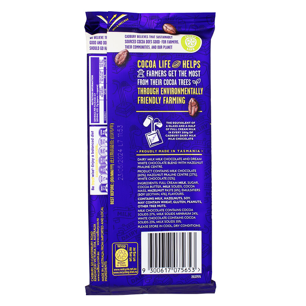 Cadbury Dairy Milk Marble (Aus) - 173g Nutrition Facts Ingredients-Cadbury-Dairy Milk-White Chocolate-Milk Chocolate-Australian Food