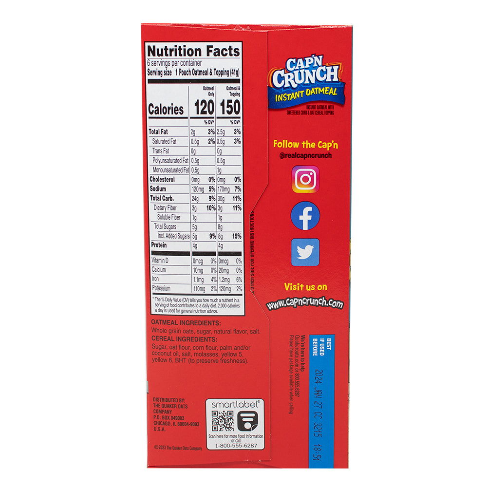 Captain Crunch Instant Oatmeal Original 6 Pouches - 34g Nutrition Facts Ingredients-Captain Crunch-Captain Crunch cereal