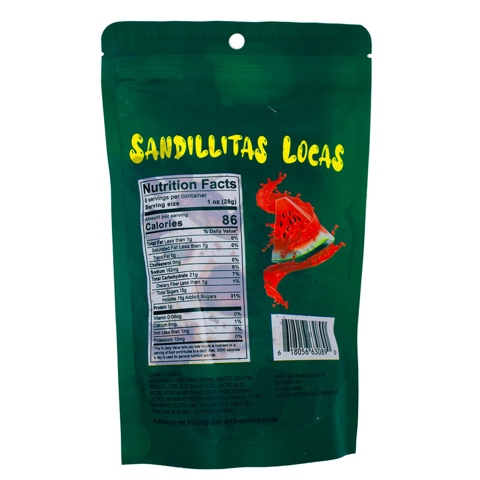 Chomis Gomis Chamoy Sandillitas Locas - 8oz Nutrition Facts Ingredients -Mexican Candy - Chamoy