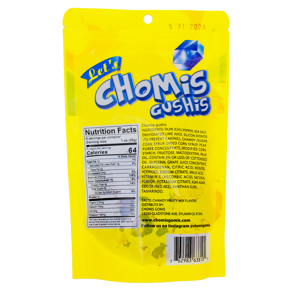 Chomis Gomis Chamoy Chamis Gushis - 9oz Nutrition Facts Ingredients -Mexican Candy - Chamoy