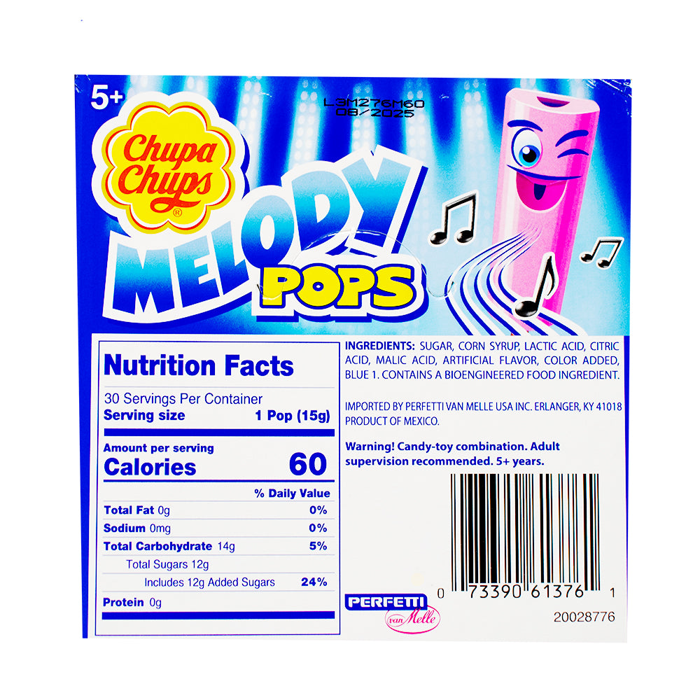 Chupa Chups Melody Pop Assorted Flavours - 0.53oz Nutrition Facts Ingredients