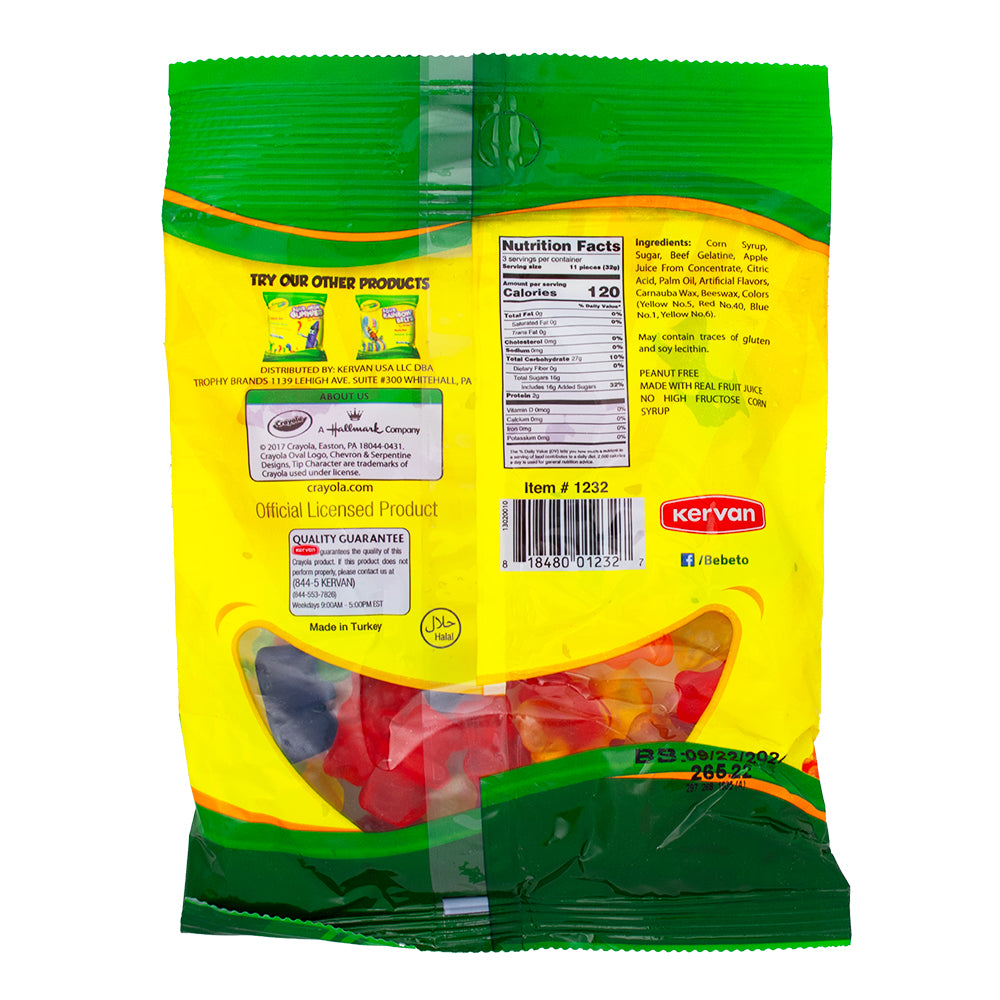 Crayola Gummies by Bebeto - 3.5oz - Halal Candy - Gummy Bears Nutrition Facts Ingredients