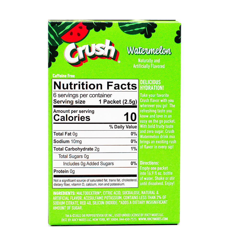 Singles to Go Crush Watermelon Drink Mix - Nutrition Facts Ingredients