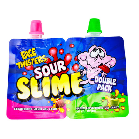 Face Twisters Sour Slime Strawberry & Green Apple - 1.4oz-Taffy-Sour candy-face twisters sour taffy