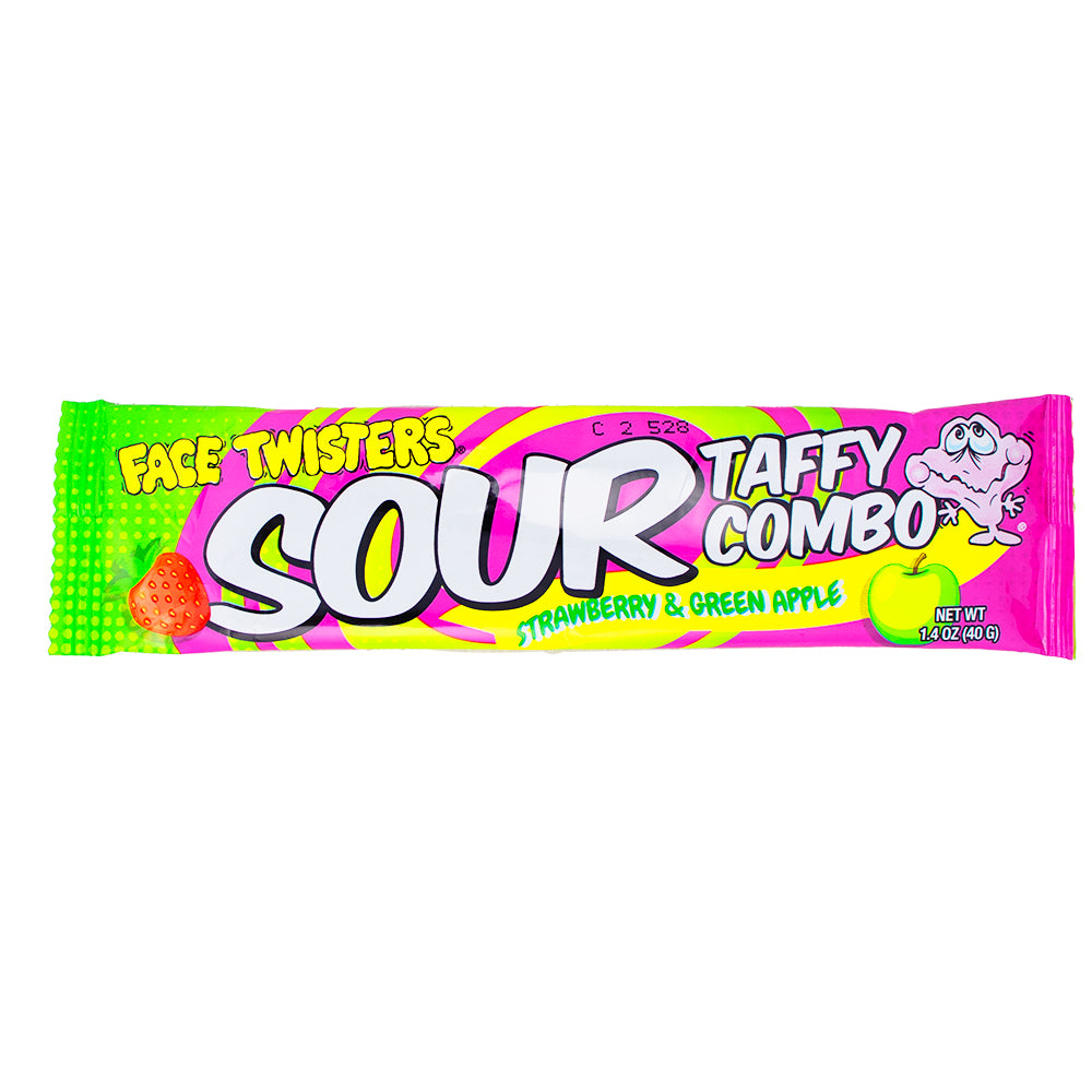 Face Twisters Sour Taffy Strawberry & Green Apple - 1.4oz - Sour Candy