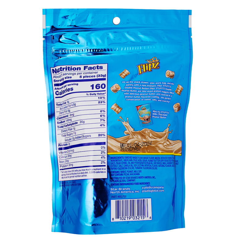 Flipz Stuff'd Pretzels Double Peanut Butter - 162g Nutrition Facts Ingredients