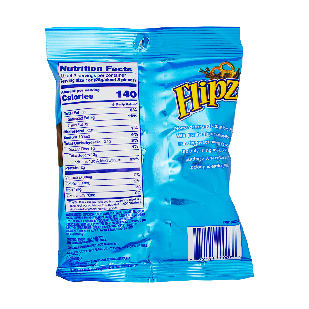 Flipz Milk Chocolate Covered Pretzels - 3.25oz Nutrition Facts Ingredients-Chocolate Covered Pretzels-Milk chocolate