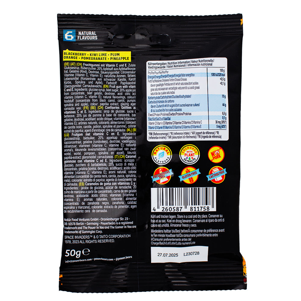 Gamer Gummies Space Invaders - 50g Nutrition Facts Ingredients