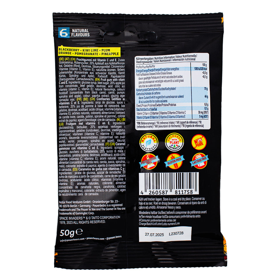 Gamer Gummies Space Invaders - 50g Nutrition Facts Ingredients - Gummy Candy