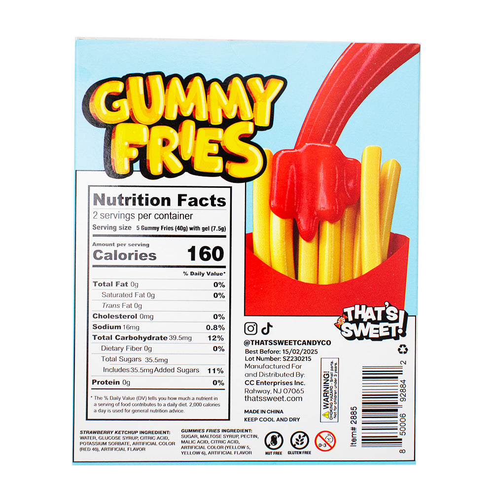 Gummy Fries with Ketchup Candy - 3.35oz Nutrition Facts Ingredients