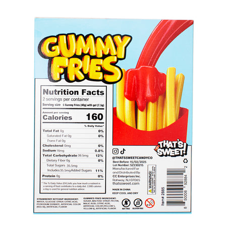 Gummy Fries with Strawberry Ketchup Candy - 3.35oz - Gummy Candy Nutrition Facts Ingredients
