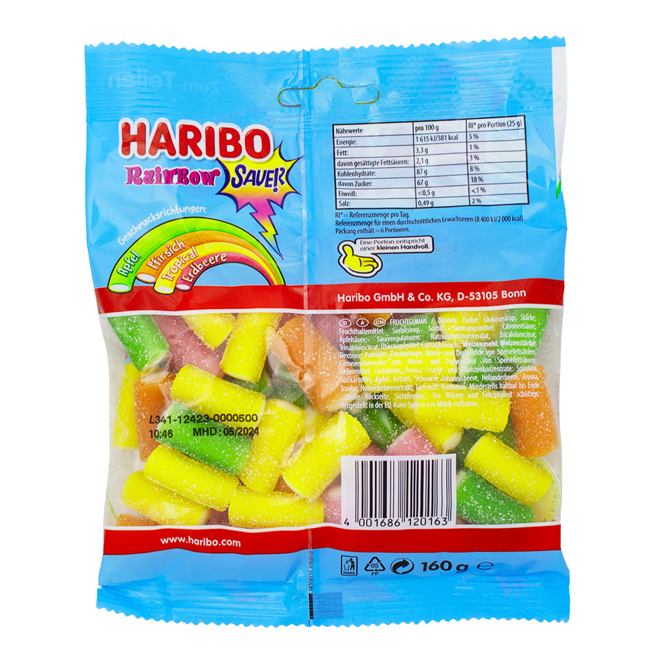 Haribo Rainbow Sauer Candy Nutrition Facts IngredientsHaribo Rainbow Sauer Candy - 160g Nutrition Facts Ingredients