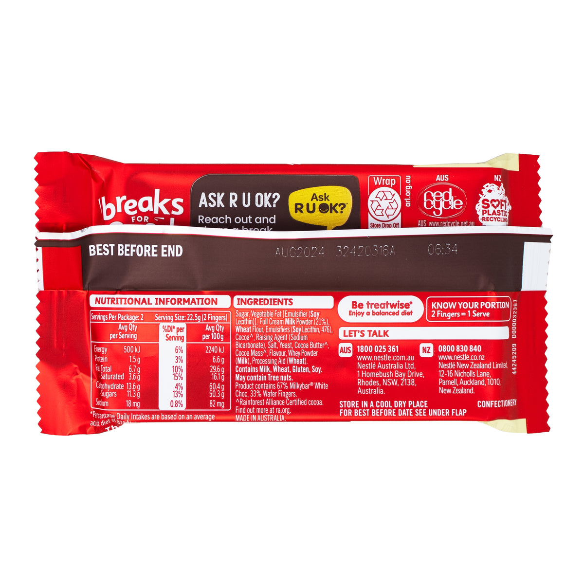 Kit Kat Milky Bar (Aus) - 45g Nutrition Facts Ingredients