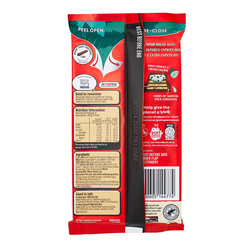 Kit Kat Mint Cookies and Cream (Aus) - 170g Nutrition Facts Ingredients-Kit Kat-Kit Kat Flavors-Mint Chocolate-Cookies and Cream